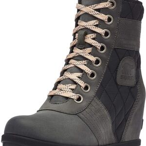 Sorel Lexie Dark-Camp Slate Lace-Up Waterproof Wedge Boots Size 8